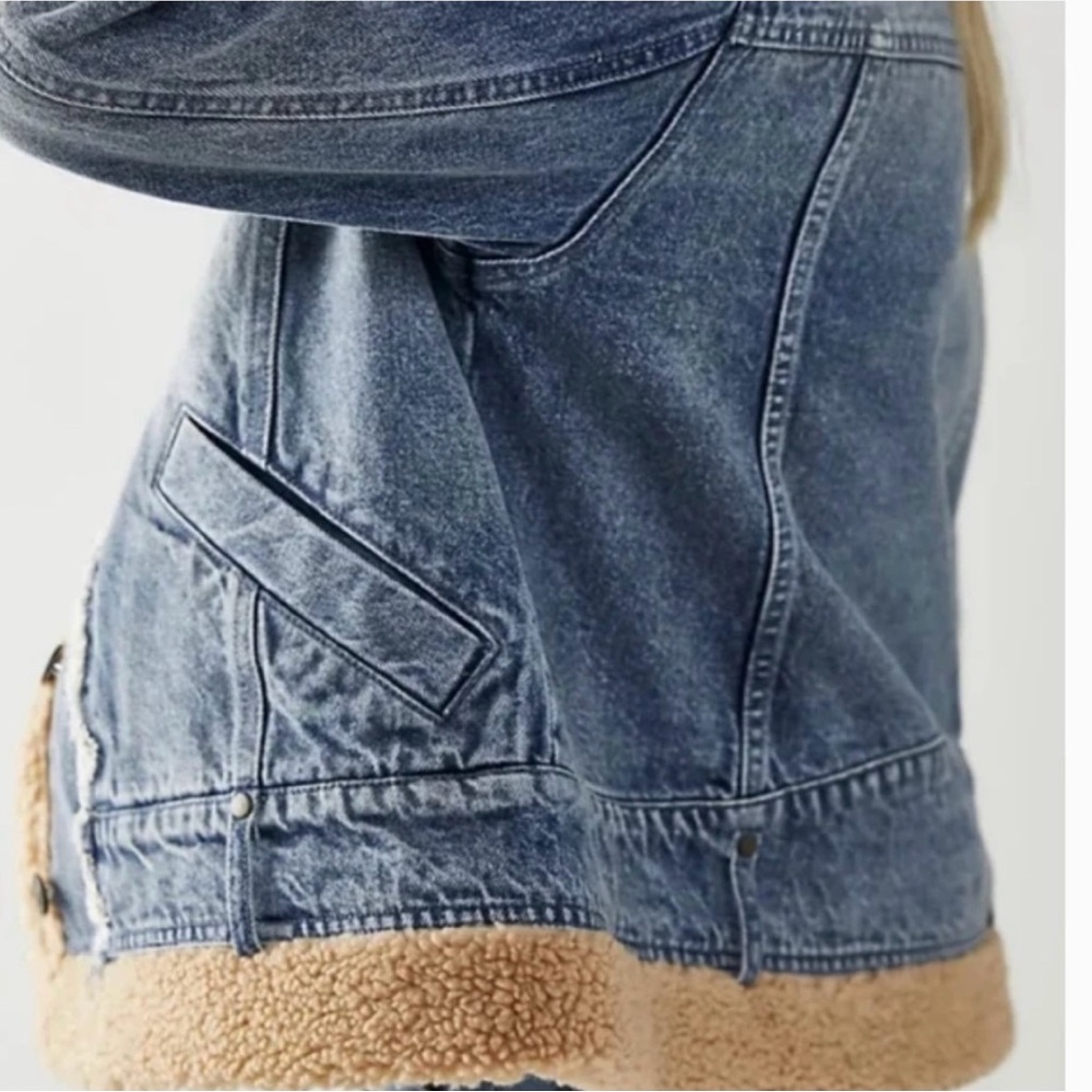 We The Free Rylee Cozy Blue Denim Moto Jacket - Picture 9 of 12